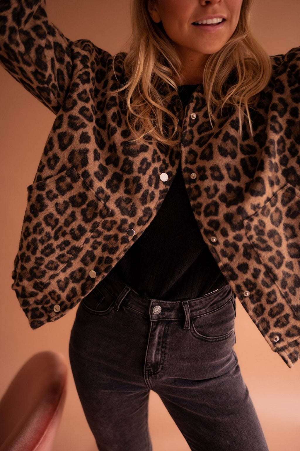 Colette™ | Women's Leopard Print Bomber Jacket Snap Button