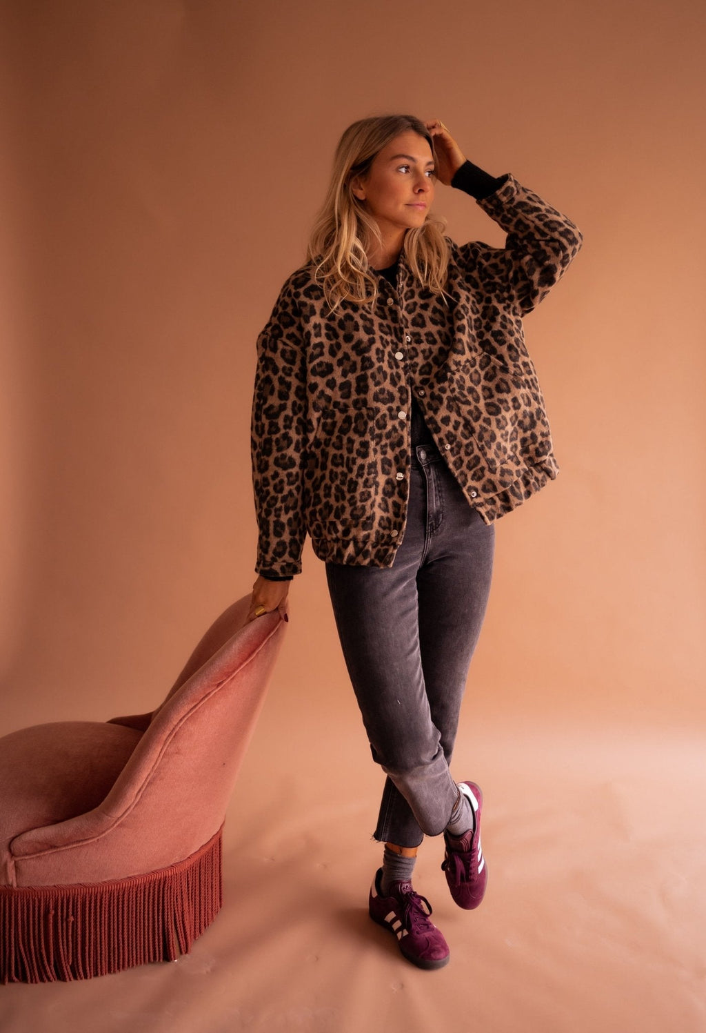Colette™ | Women's Leopard Print Bomber Jacket Snap Button