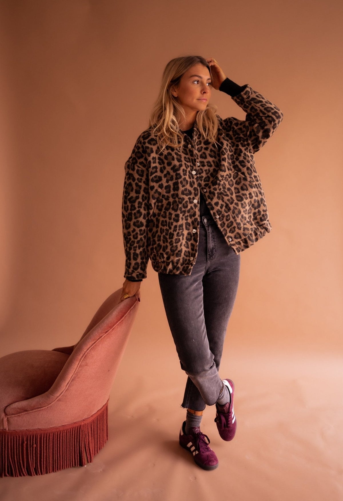 Colette™ | Women's Leopard Print Bomber Jacket Snap Button