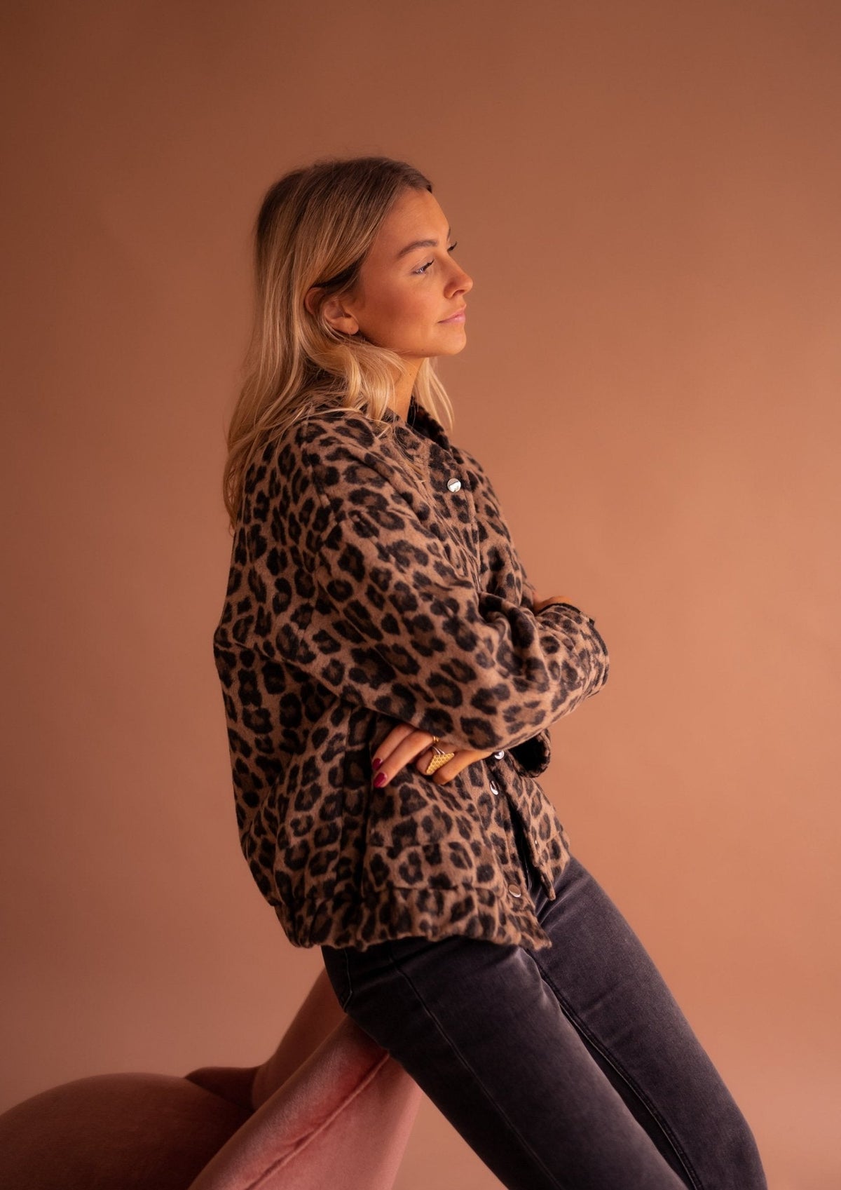 Colette™ | Women's Leopard Print Bomber Jacket Snap Button