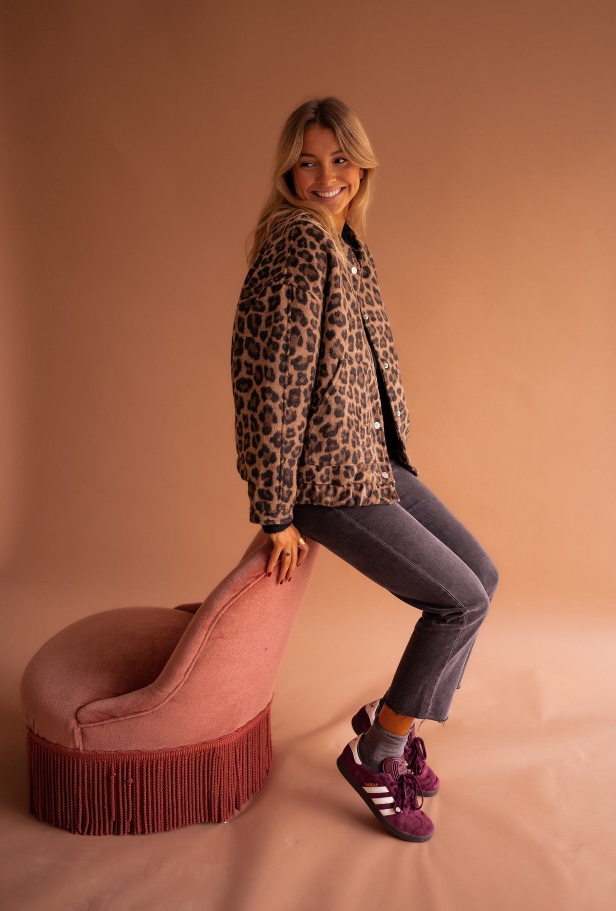 Colette™ | Women's Leopard Print Bomber Jacket Snap Button