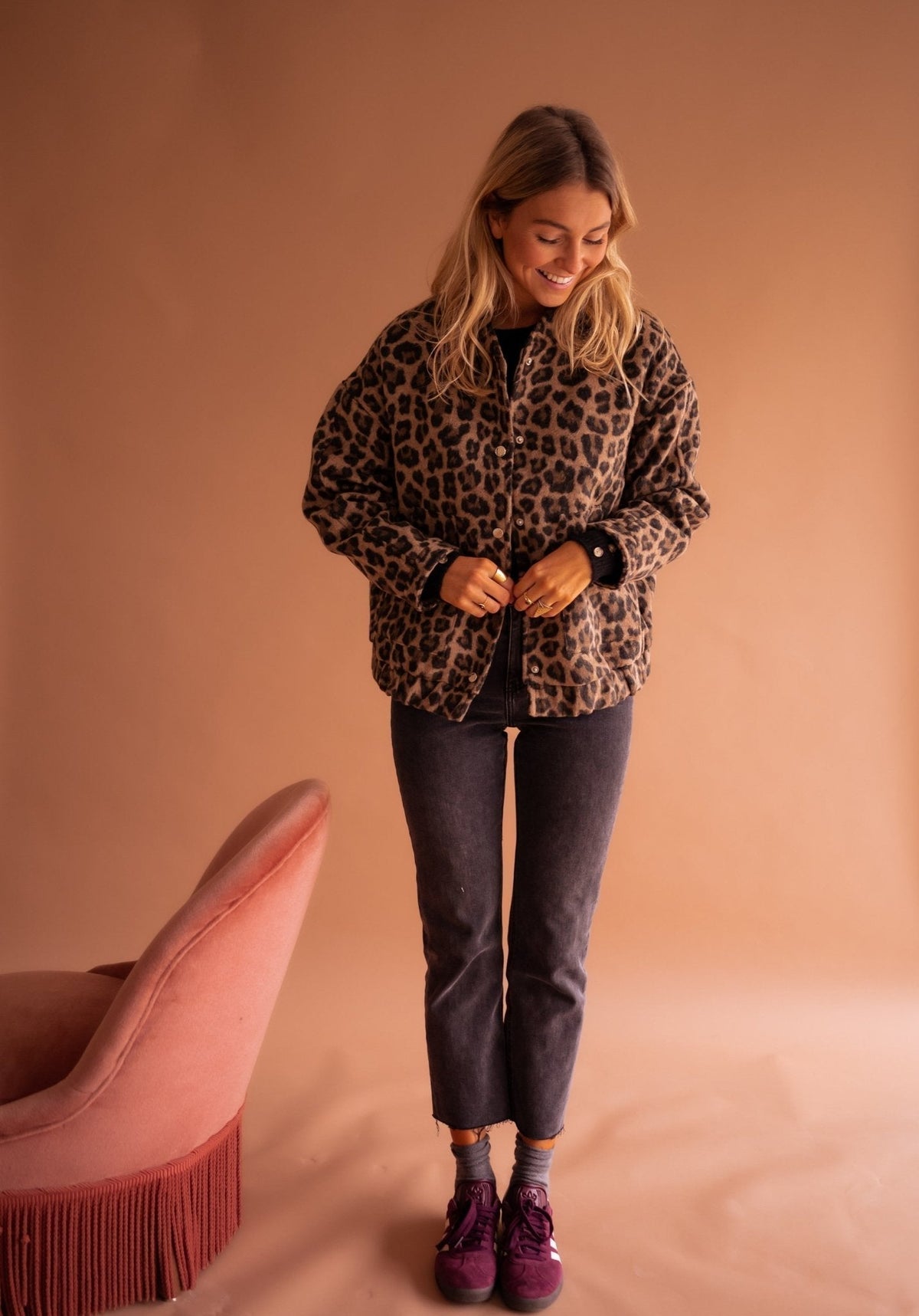 Colette™ | Women's Leopard Print Bomber Jacket Snap Button