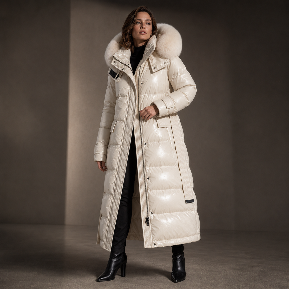 Guinevere™ | Women's Puffer Coat Longline Faux Fur Hood