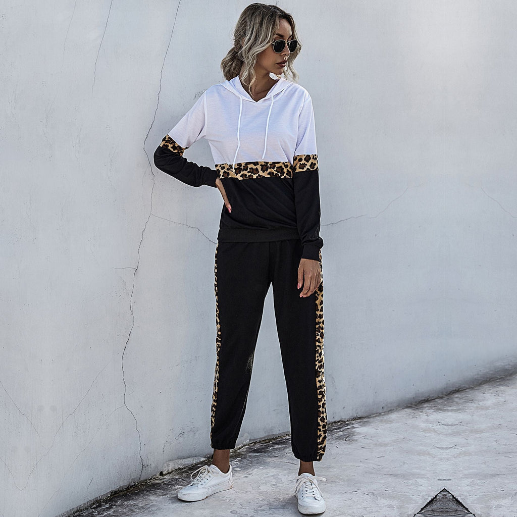 Marcella™ | Women's Colorblock Tracksuit Set Leopard Trim