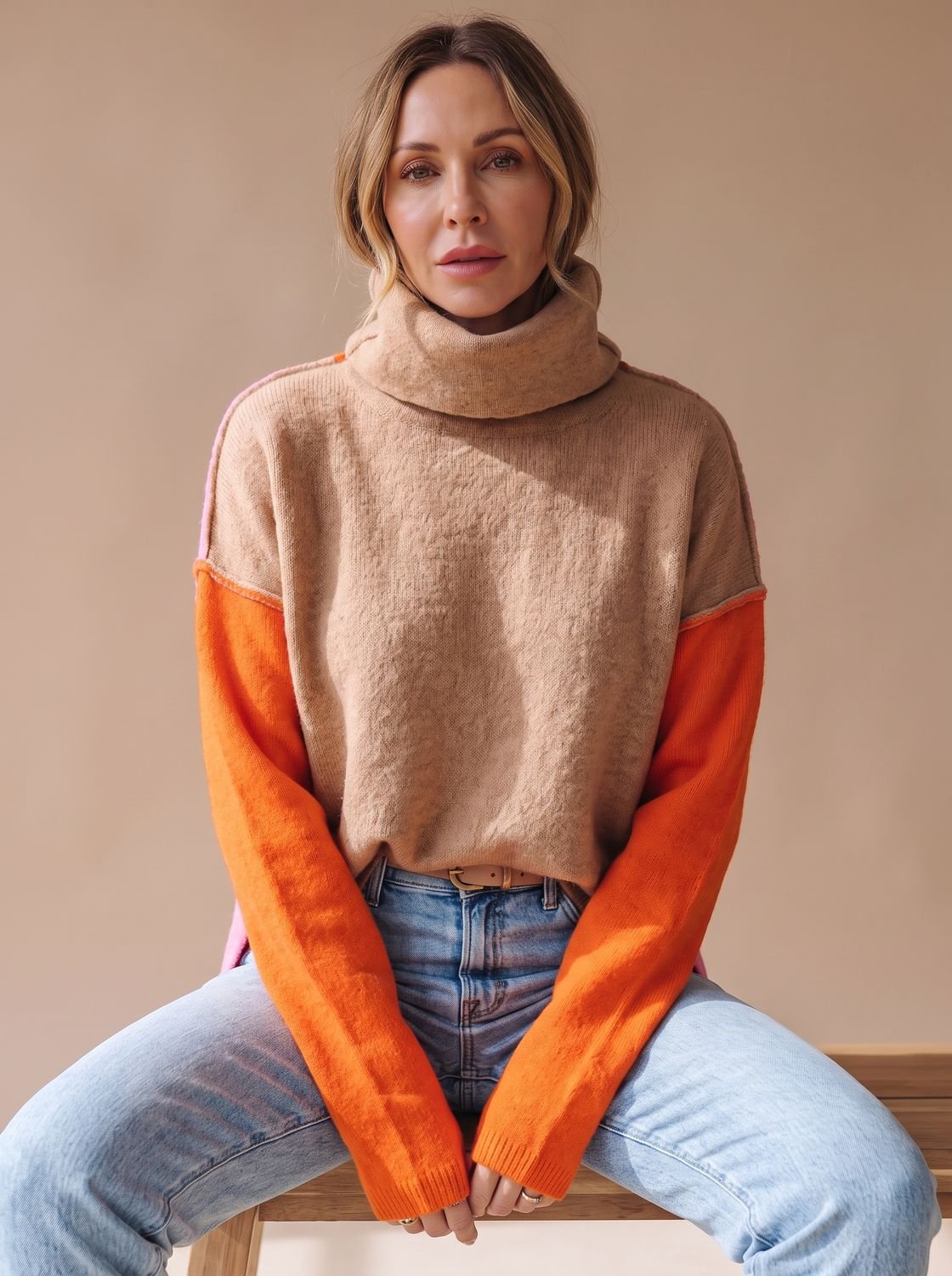 Philippa™ | Women's Turtleneck Sweater Color Block Knit