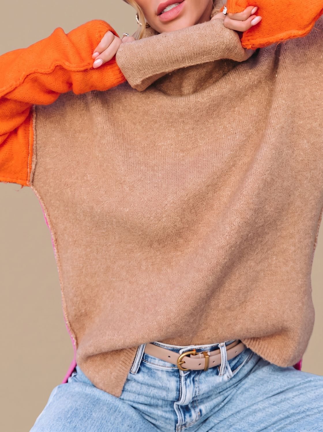 Philippa™ | Women's Turtleneck Sweater Color Block Knit