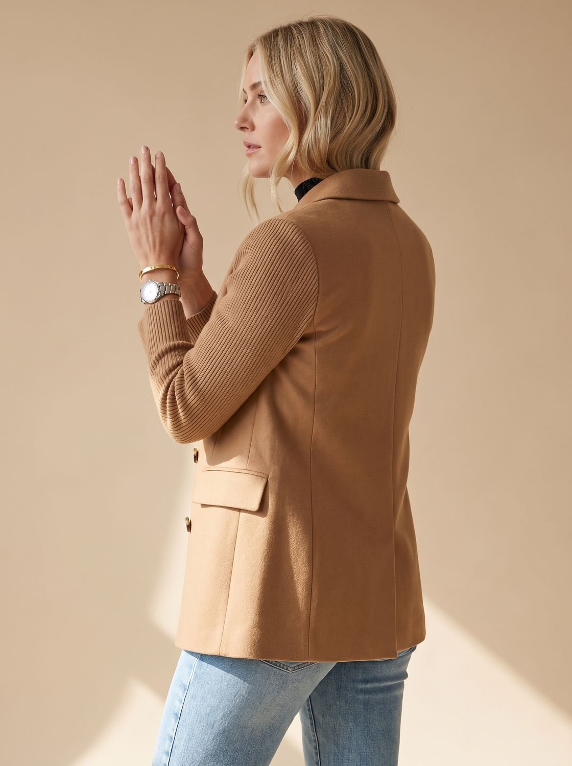 Cordelia™ | Women's Double Breasted Blazer Knit Sleeve