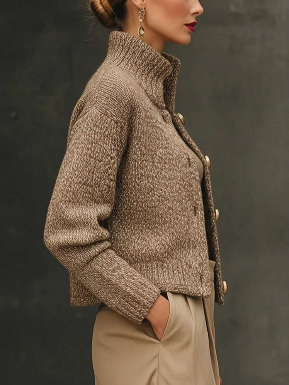 Verity™ | Women's Heathered Knit Cropped Cardigan Stand Collar